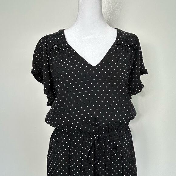 Gap Heart Ruffle Dress Small Tall Womens Hearts Black White Tie Wais Tiered - Picture 3 of 16